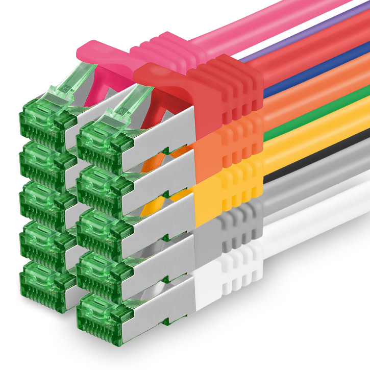 10x 0.5m - CAT.7 - Netzwerk- Patch- Ethernet- Lan- Kabel RJ45 Cat.6a Stecker - 10 Farben - für Switch, Router, Homeoffice