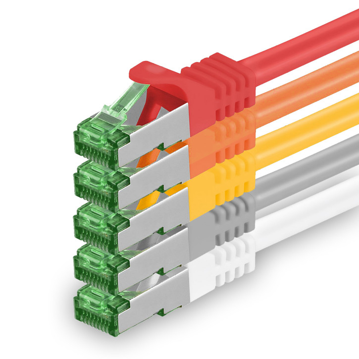 5x 0.25m - CAT.7 - Netzwerk- Patch- Ethernet- Lan- Kabel RJ45 Cat.6a Stecker - 5 Farben -1 - für Switch, Router, Homeoffice