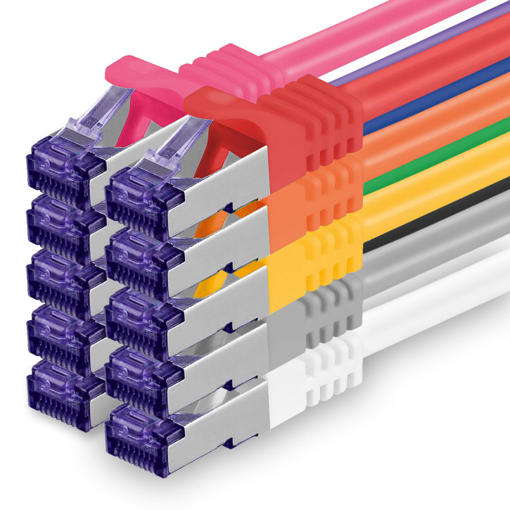 10x 0.5m - CAT.7 - Netzwerk- Patch- Ethernet- Lan- Kabel RJ45 Cat.6a Stecker - 10 Farben - für Switch, Router, Homeoffice