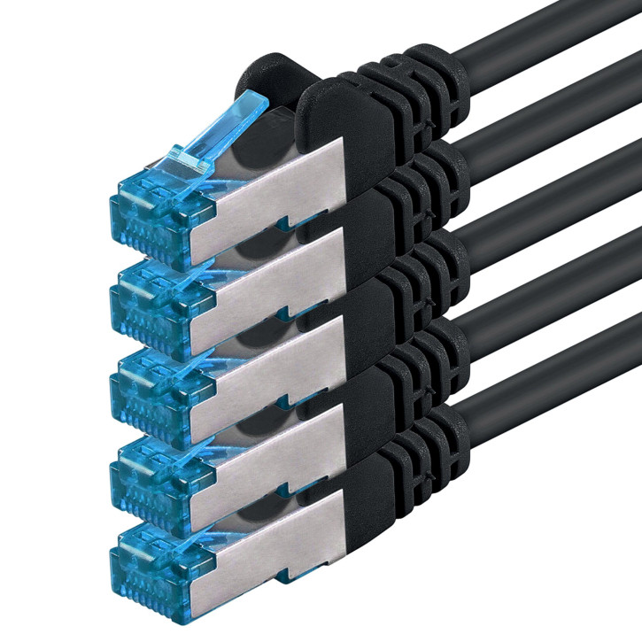 5x 0.5m - CAT.6a - Netzwerk- Patch- Ethernet- Lan- Kabel RJ45 - Schwarz - für Switch, Router, Homeoffice