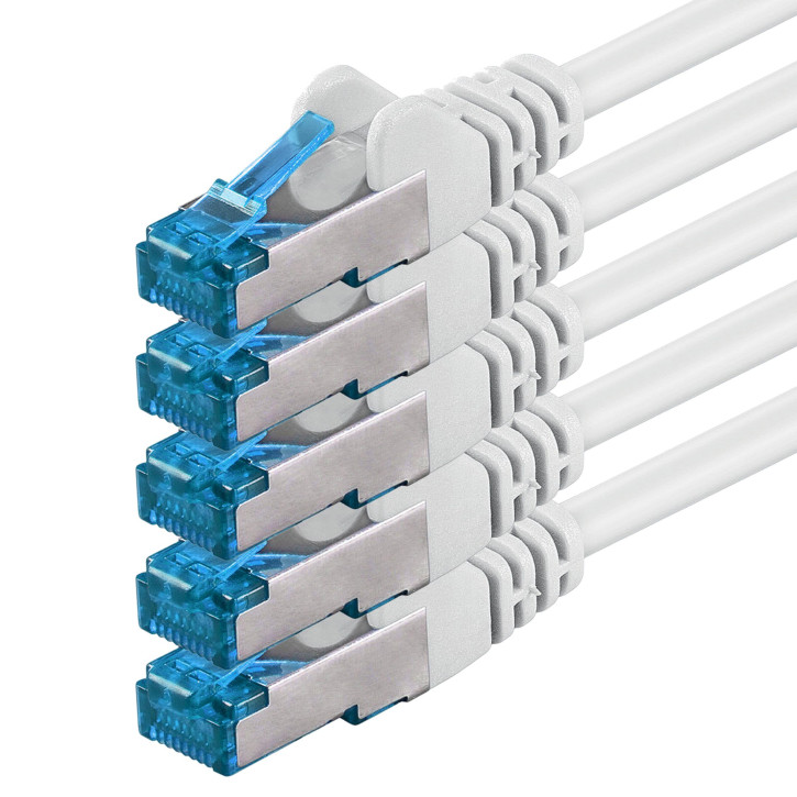 5x 1m - CAT.6a - Netzwerk- Patch- Ethernet- Lan- Kabel RJ45 - Weiß - für Switch, Router, Homeoffice